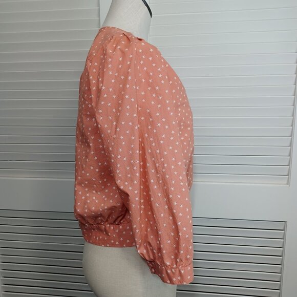 Madewell Wrap Top Star Scatter Coral Wrap Front Cotton Blouse Womens Medium - Picture 10 of 13